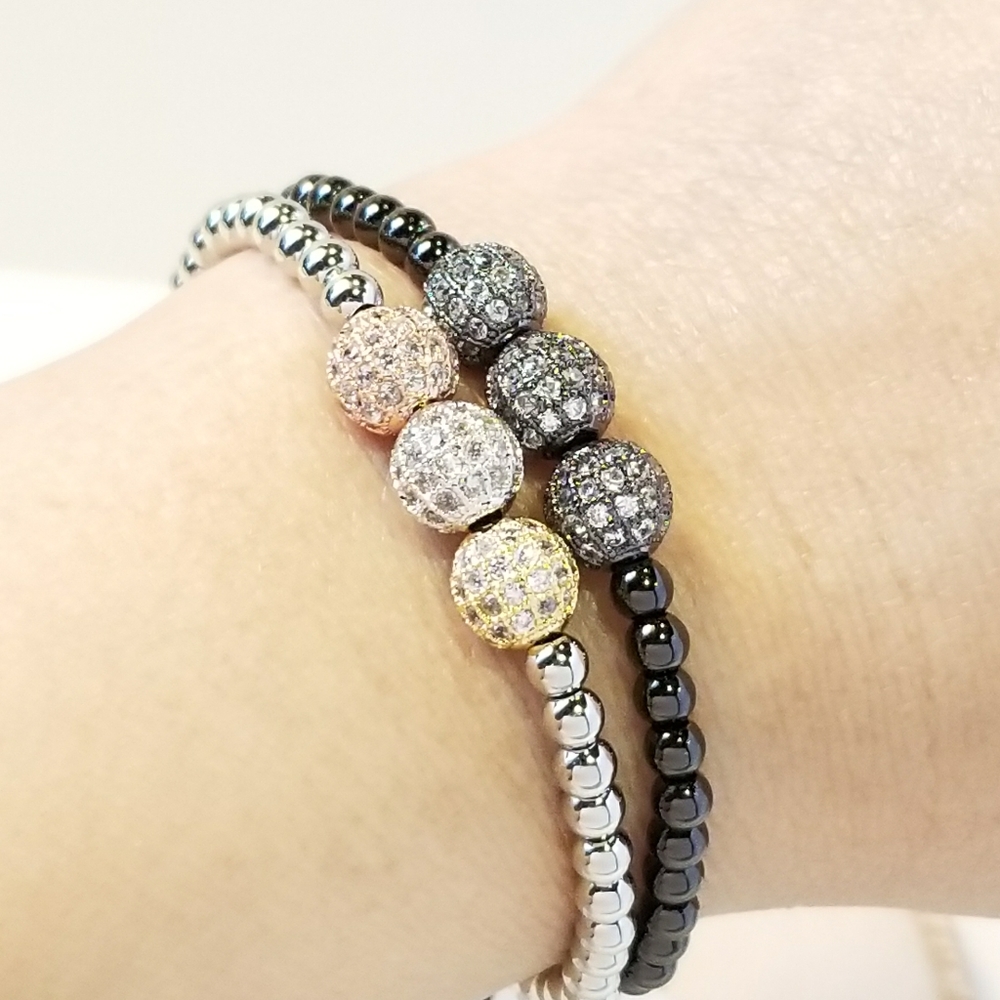COPY - NEW Tri Tone Spheres Pave CZ Bracelet - Picture 5 of 5